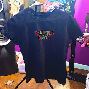 Women’s black T-shirt size large rhinestone Riviera Maya pink teal yellow